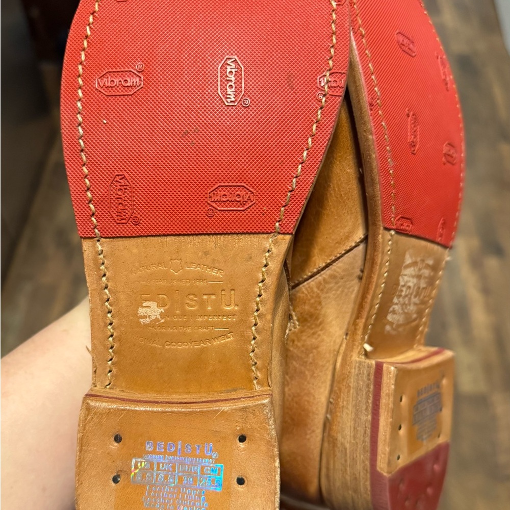 BED|STU Tan Leather Ankle Boots with Woven Detail - Picture 5 of 7